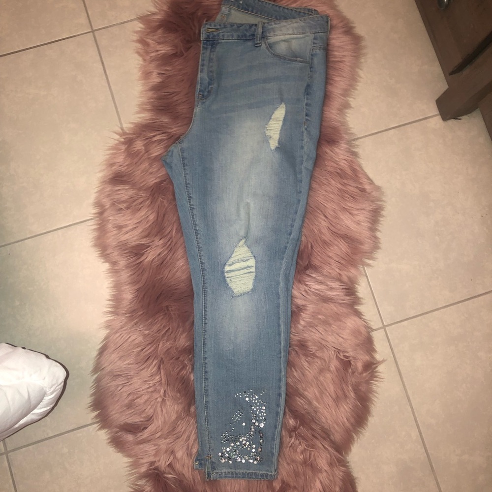 Blue jeans rhinestone embellishments- Loralette